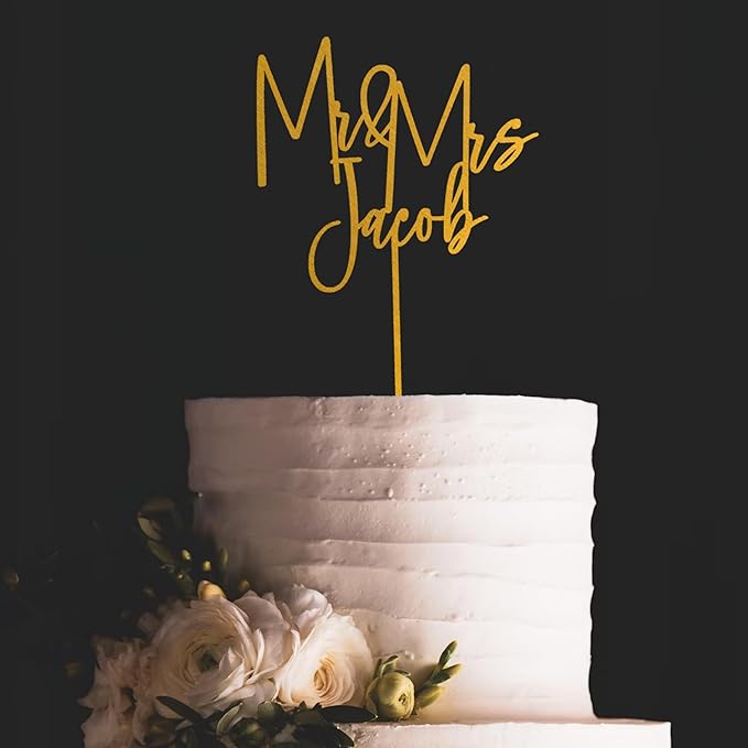Noni Luxury Personalized Wedding Cake Topper with date and hear, Gold Cake Topper wedding, Custom Cake topper, Rustic Wedding Cake Topper, Mr and Mrs Topper for Wedding Cake, Personalized Cake Topper