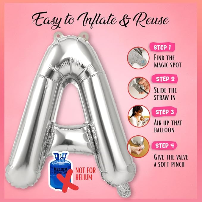 [52pcs] Silver Letter Balloons - 2 Full A-Z Sets For Silver Letter Balloon Banner | Alphabet Ballons | 16 inch Foil Ballon | Customized Name Balloon Letters for a Birthday, Graduation, Wedding