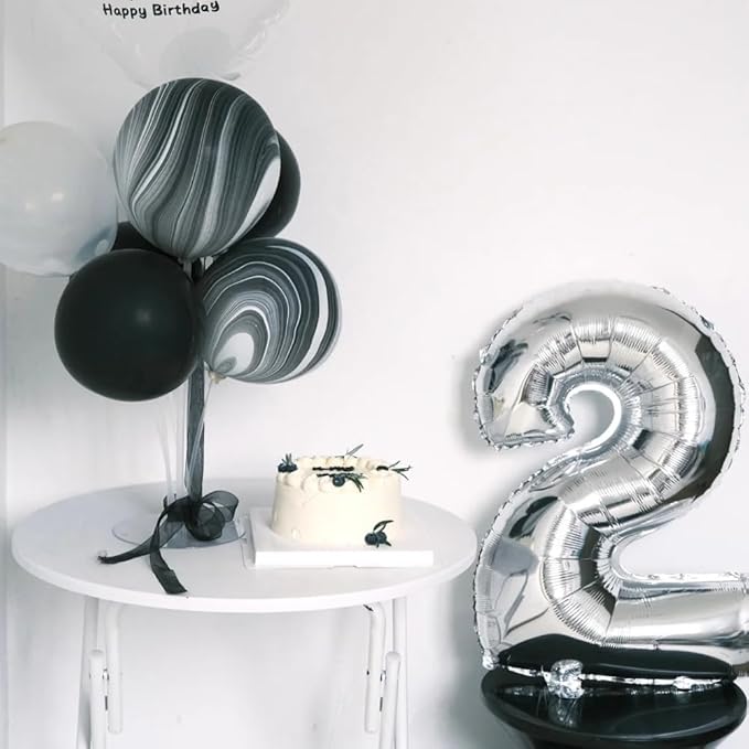 40 inch Silver Number Balloon Giant Foil Helium Balloons Silver Number 2 Balloon for 2nd Birthday Party Anniversary Decorations Supplies