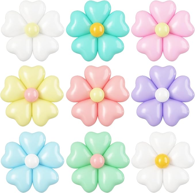 16 Set Flower Balloons DIY Kit,Colorful Heart Balloons Daisy Balloon Flower Heart Shape Balloon Party Decorations for Birthday Valentines Wedding Anniversary