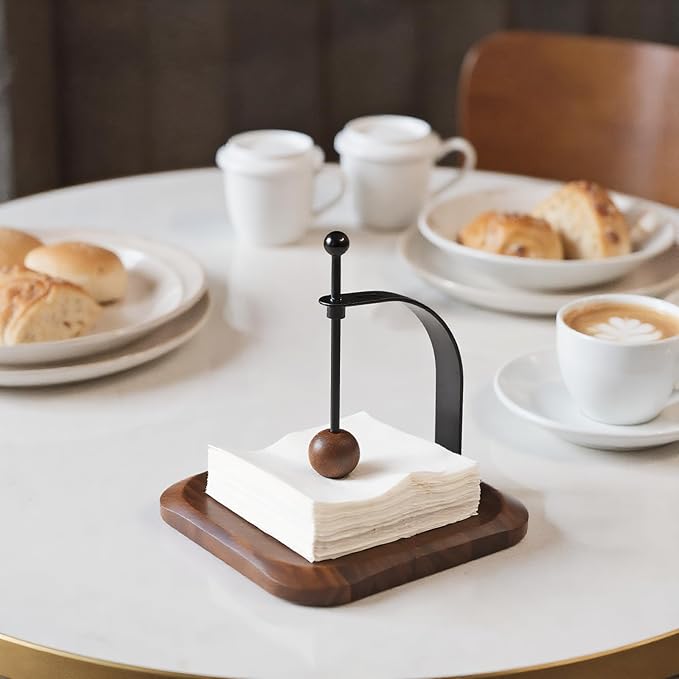 Walnut Wood Napkin Holder for Table,Elegant Wooden Square for Table Dispenser with Weighted,Suitable for Kitchen Restaurant Bar Office Parties Home Décor Hotel Cafe (Walnut)