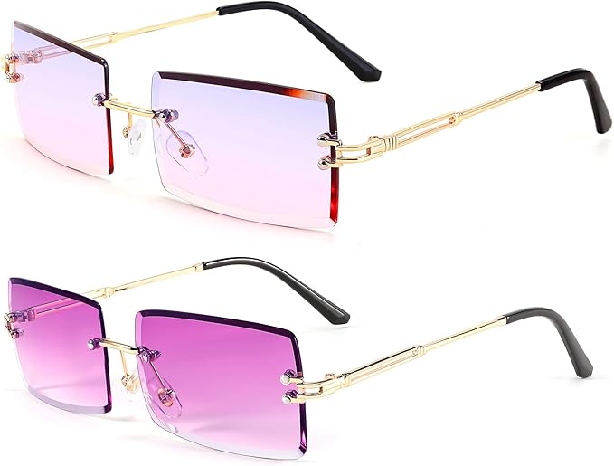 FEISEDY Vintage Rimless Sunglasses Rectangle Frameless Candy Color Glasses Women Men B2642
