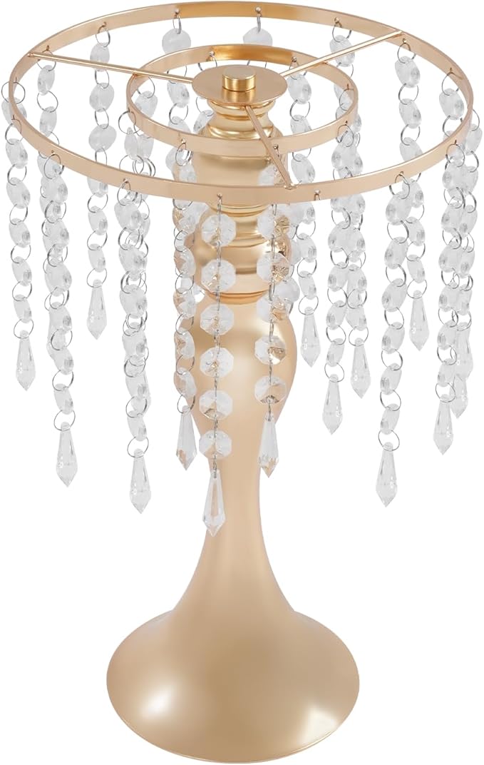 Wedding Centerpieces Gold Vases,10PCS Metal Flower Candle Holder with Sparkling Crystal Beads,Crystal Flower Vase Metal Flowers Stand for Party Tables Decorations