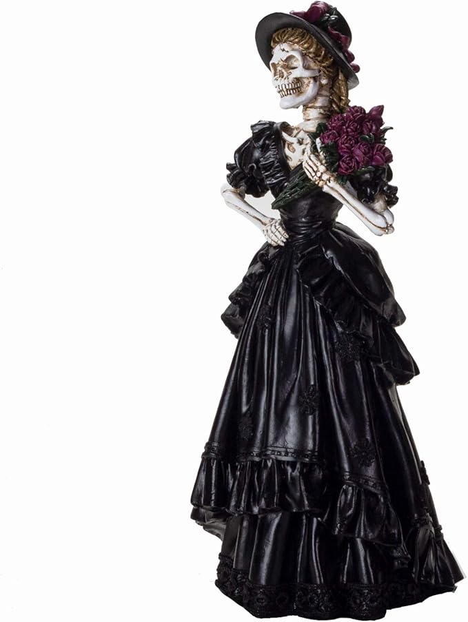 Day of The Dead Skeleton Century Black Colonial Lady with Roses Home Decor Figurine