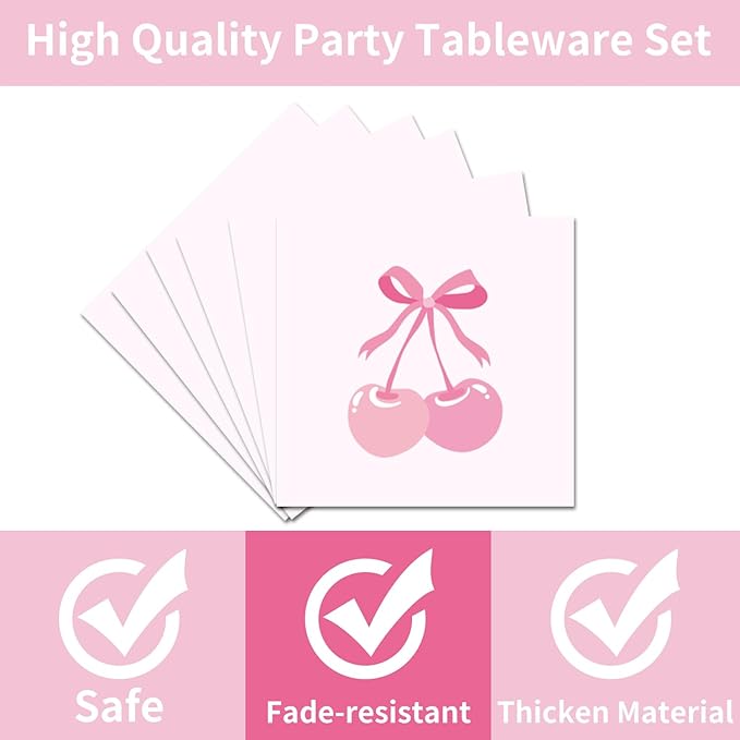 96PCS Pink Bow Plates and Napkins Party Supplies Coquete Birthday Decorations Pink Bow Party Decorations Disposable Bow Themed Tableware Set for Girl Women Serve 24 Guests