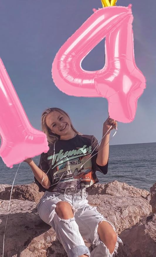 40 Inch Pink Number Balloon 0-9(Zero-Nine) with Crown, Big Size Happy Birthday Balloon, Foil Helium Big Number Balloon for Birthday Party,Wedding, Anniversary (PINK 1)