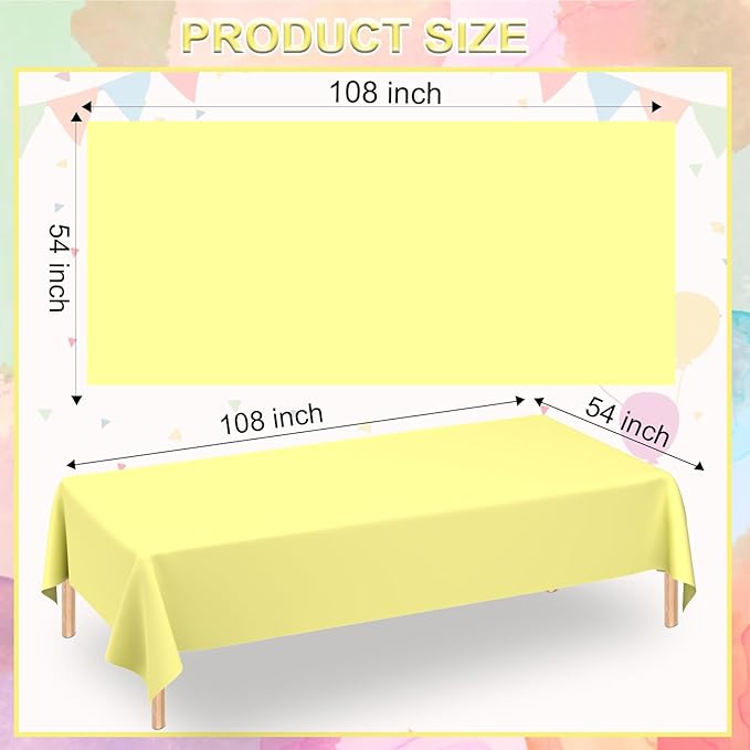 WNINK 2 Pack Light Yellow Rectangular Plastic Tablecloths, Yellow Disposable Table Covers 54" x 108" for Birthday, Bridal Shower, Engagement Wedding, Picnic Parties and 8 ft Table Use