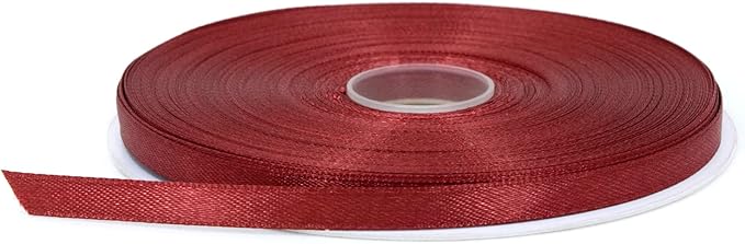 Burgundy Satin Ribbon - 1/4 inch x 50 Yards, Double Face Solid Color, Thick and Durable for Gift Wrapping, Crafts, Hair and Decorations