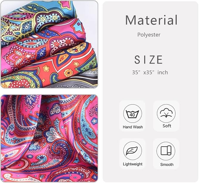 4Pcs Silk Head Scarves for Women Satin Hair Scarf 35”Large Square Bandana Silk Like Neck Scarf Shawl