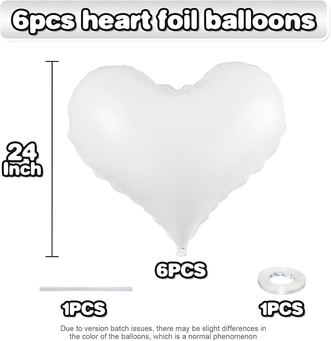 White Heart Balloons,24Inch Large White Heart Foil Balloons for Valentine's Day Birthday Wedding Baby Shower Anniversary Party Decorations