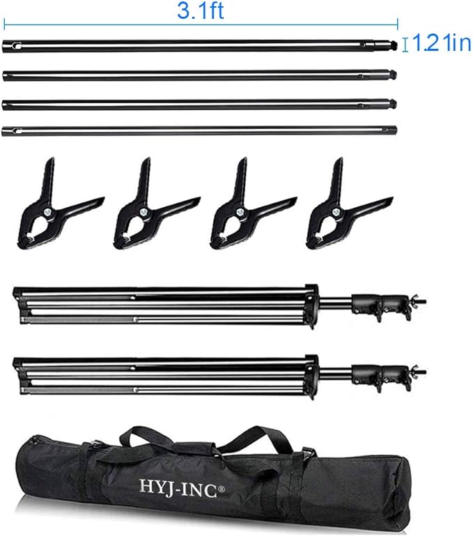 12ft x 10ft Photo Video Studio Heavy Duty Adjustable Photography Muslin Backdrop Stand Background Support System Kit with Carry Bag 4 Spring Clamps