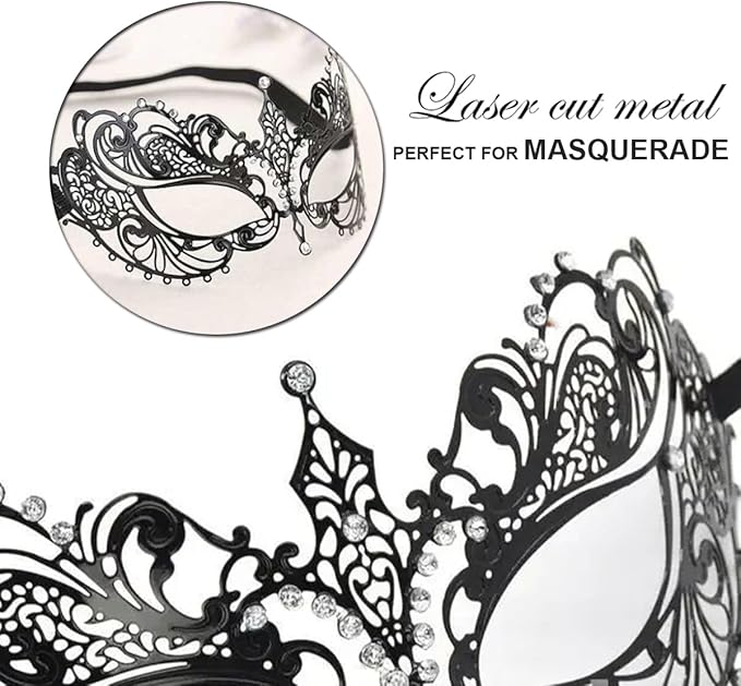 Masquerade Mask for Women Shiny Laser Cut Metal Rhinestone Mask Party Porm Ball Mask