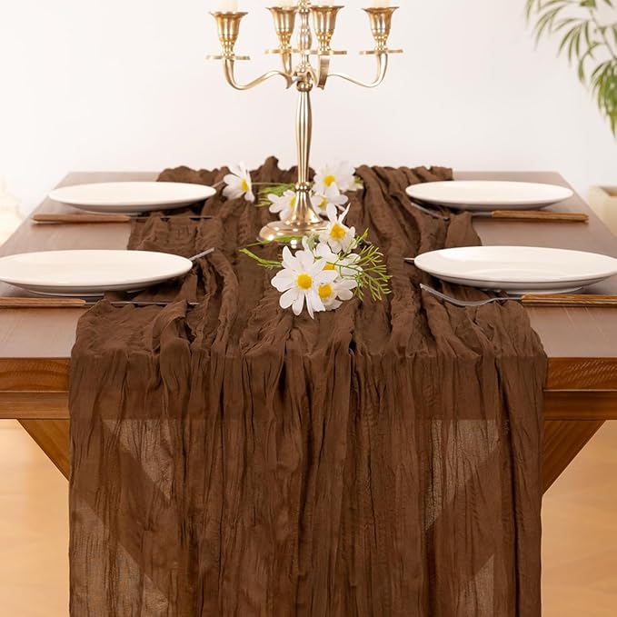 Socomi Brown Coffee Cheesecloth Table Runner Fall Thanksgiving Boho Rustic Gauze 120 inch 10FT Cheese Cloth Runner for Wedding Party Baby Shower Birthday Home Decor Holiday Decorations