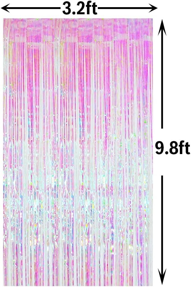 GOER 3.2 ft x 9.8 ft Metallic Tinsel Foil Fringe Curtains Party Photo Backdrop Party Streamers for Birthday,Graduation,New Year Eve Decorations Wedding Decor (Iridescent,3 pcs)