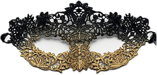 TFTSR Masquerade Masks for Women Couples & Men - Mardi Gras & Venetian Dress Mask in Black & Gold Adults Party Lace Costume