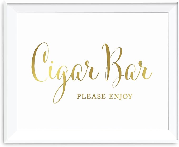 Andaz Press Wedding Party Signs, Metallic Gold Ink Print, 8.5x11-inch, Cigar Bar Please Enjoy Reception Dessert Table Sign, 1-Pack, Unframed