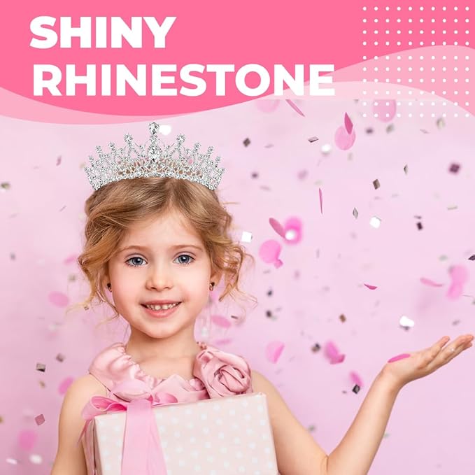 Birthday Tiara and Crown with Sash for Women, Hair Accessories for Wedding Party Costume (B - Silver)