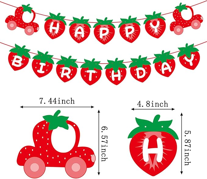 Strawberry Berry First Birthday Party-Decorations - 12pcs Baby Girl Happy Banner,1st Flowers Streamers Garland,Sweet One Swirl,Red Home Wall Backdrop Decor Supplies Burgleda