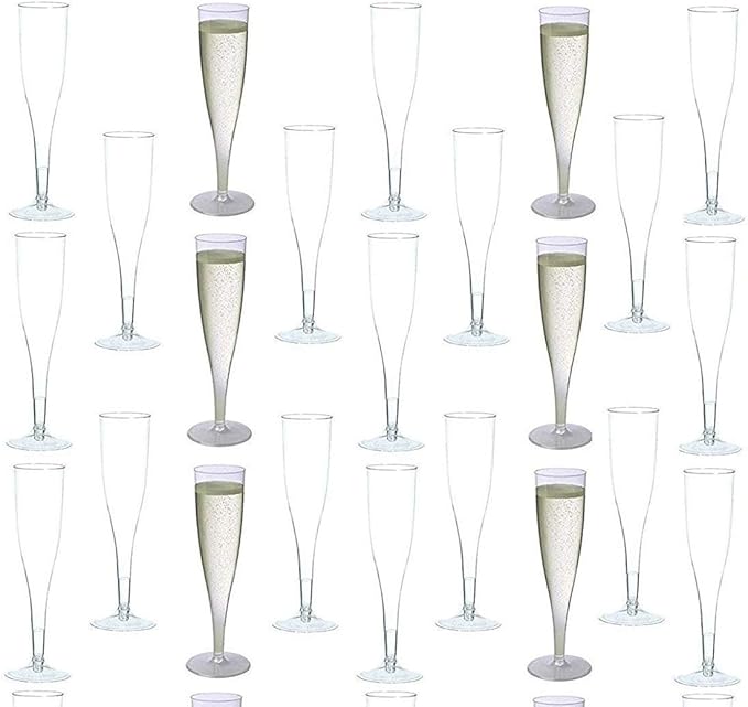 Oojami 100 Plastic Classic Champagne Disposable Flutes for Parties Plastic cups Wedding Party Toasting Cocktail Cups Bulk Party Pack (Clear)