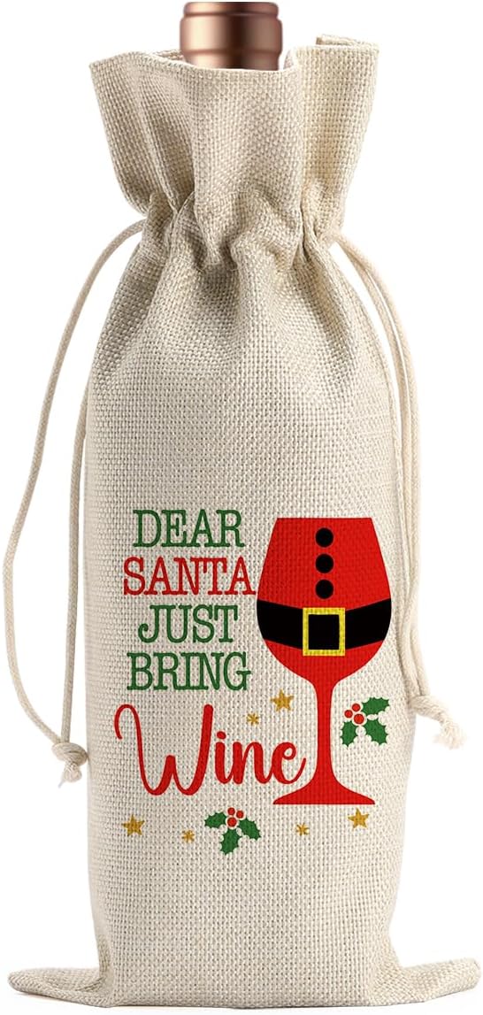 Funny Christmas Wine Bags for Wine Bottles Gifts Christmas Wine Bottle Cover Drawstring Gift Bags Burlap Wine Bag for Xmas Birthday Wedding Holiday Housewarming Party Decorations
