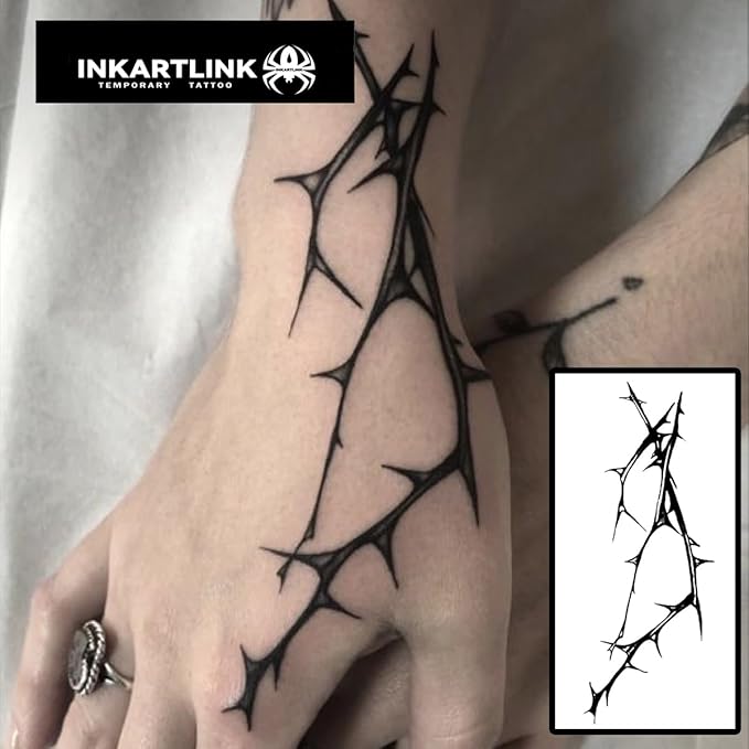 INKARTLINK Semi Permanent Tattoos,Halloween temporary tattoo, party tattoos, realistic, waterproof, cruelty-free, non-reflective (Long Thorns)