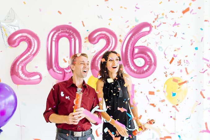 2026 Balloon Numbers - 40 Inch Pink New Years Eve Party Supplies 2026, Nye Decor Party Decorations Happy New Year, New Years Eve Foil Party Balloons