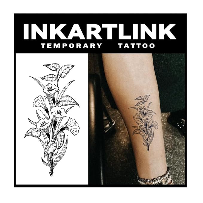 INKARTLINK Tattoo Tech, 2 Sheets Large Semi Permanent Tattoo, Adult Art Design Temporary Tattoos, Lasts 1-2 Weeks, Waterproof, Realistic Look, No Reflection (Flora Sketch)