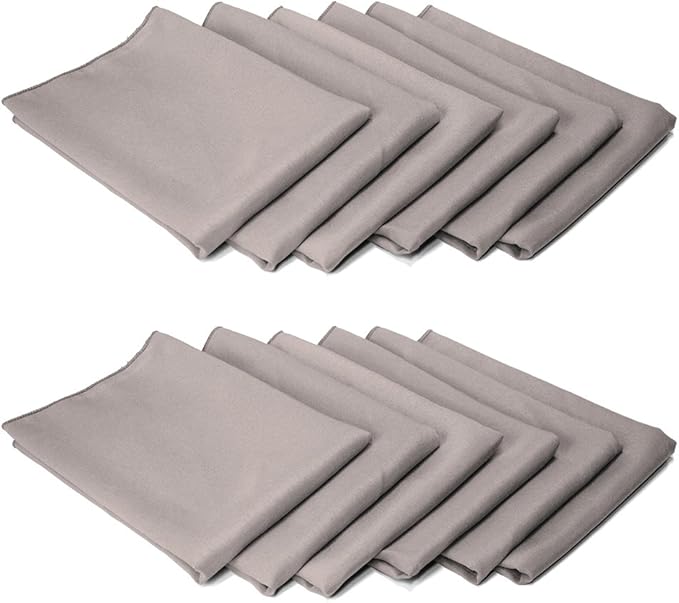 TableLinensforLess 17"x17" Polyester Cloth Napkins, Set of 12 (Silver) | Easy-Care, No-Iron Finish, Superior Color Retention, Machine Washable
