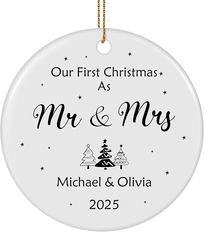 Personalized First Christmas Married Ornament 2025, Custom Engaged Christmas Ornaments with Names, Customized Wedding Engagement Gifts for Newlywed Couples Him Her