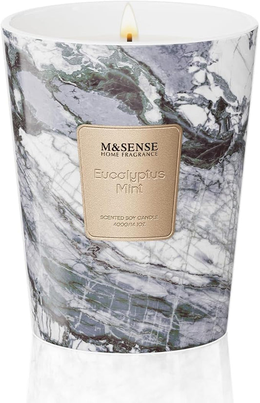 M&SENSE Eucalyptus Mint Scented Candles for Home, 3 Wick Highly Scented Jar Candle, 14.1 Oz 80H Long Lasting Burning Christmas Candle for Women, Aromatherapy Candles for Holiday Christmas Gift