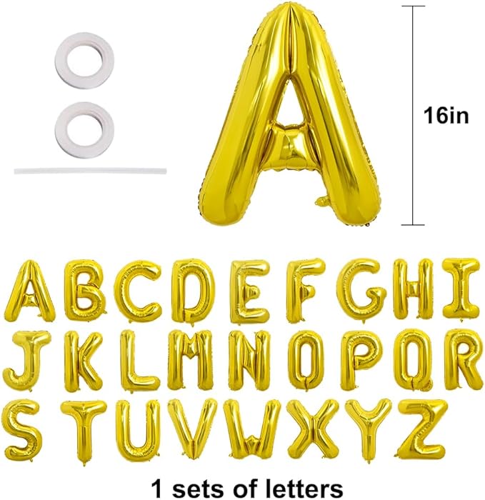 TONIFUL 16 Inch Gold Letter A-Z Balloons,Custom Phrase Mylar Foil Alphabet Letter DIY Personalized Phrase Banner for Birthday Anniversary Celebration Graduation Party Supplies Decoration (26 Pieces)