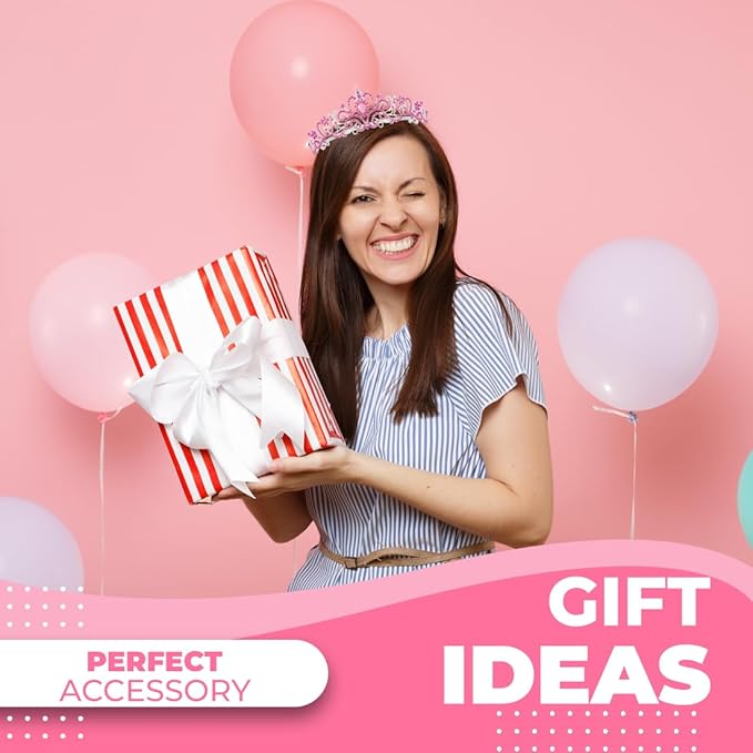 Birthday Tiara and Crown with Sash for Women, Hair Accessories for Wedding Party Costume (C - Pink)