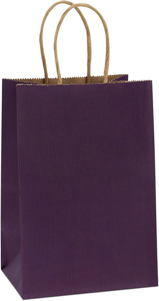 BagDream Gift Bags 100Pcs 5.25x3x8 Small Kraft Paper Gift Bags with Handles Bulk, Purple Paper Sacks for Small Business, Retail, Merchandise, Grocery, Wedding Birthday Party favor