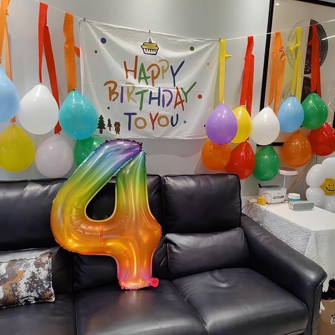 Rainbow Number 7 Balloon 40 Inch Rainbow 7 Balloon Giant Helium Foil Number 0 to 9 Balloons Birthday Wedding Party Digital Decorations Number 7