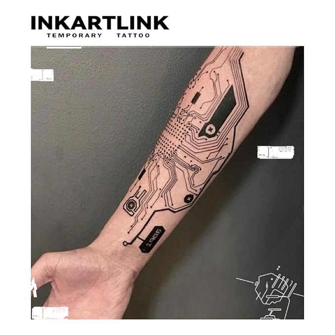 INKARTLINK Tattoo Tech, 2 Sheets Large Semi Permanent Tattoo, Adult Art Design Temporary Tattoos, Lasts 1-2 Weeks, Waterproof, Realistic Look, No Adhesive, No Reflection (Machine)