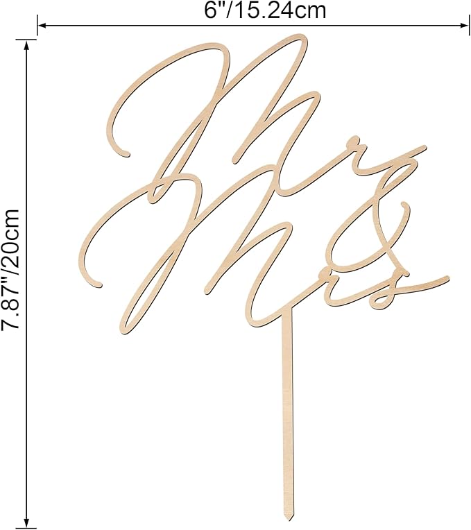 Mr & Mrs Wedding Cake Topper in Wood (Design 03)