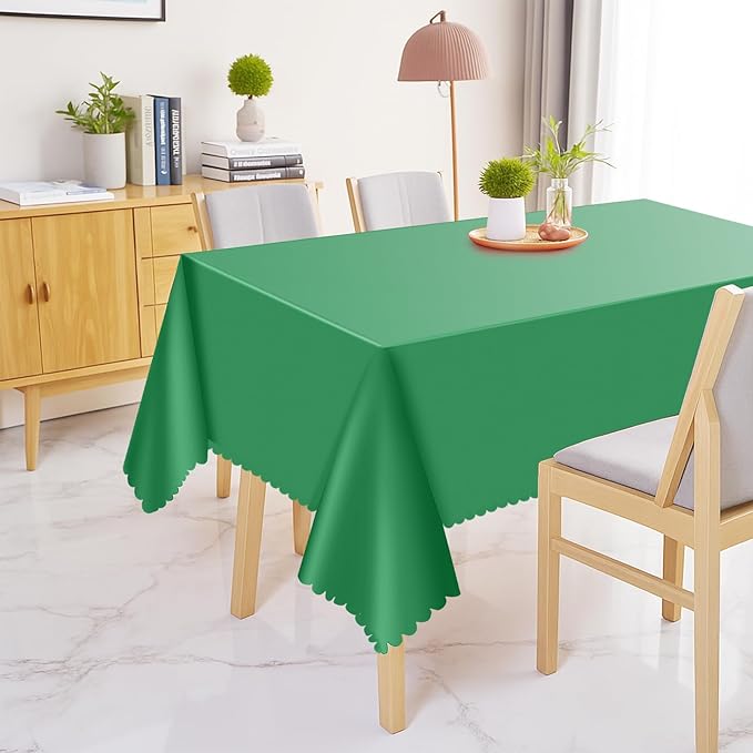 6 Pack Green Plastic Tablecloth, 54 x 108 inch Christmas Scalloped Tablecloths Disposable Green Table Cloth for RectangleTables,Waterproof Table Cover for Christmas Birthday Anniversary Party