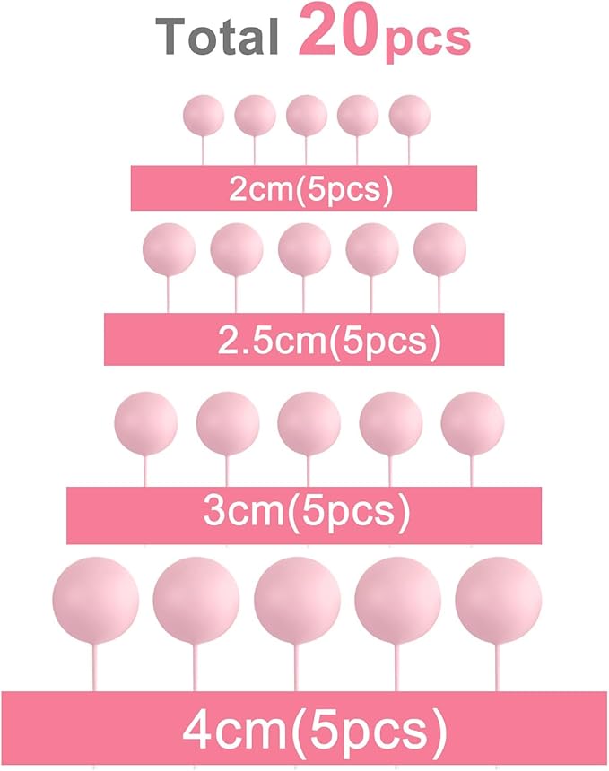 ASTARON 20 Pcs Ball Cake Topper Decorations Mini Balloons Cake Topper Sticks Light Pink Balls Cake Picks Cake Topper Balls Cake Decorations for Wedding Birthday Cake Decorations