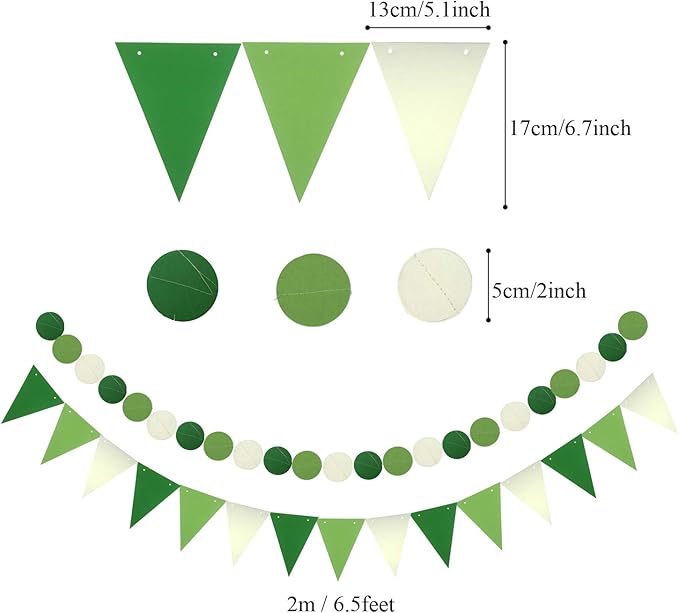ZERODECO Party Hanging Paper Fans Set, Green Confetti Balloons Decorative Folding Fans Paper Pompoms Triangle Bunting Flags Garlands for Birthday Baby Shower Golf Dinosaur Party Decorations