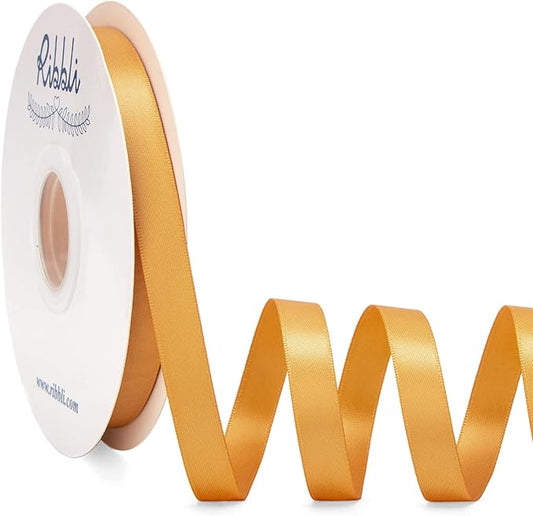Ribbli Old Gold Satin Ribbon Double Faced Satin 1/2 inch x Continuous 50 Yards-Old Gold Ribbon for Gift Wrapping Crafts Wedding Decoration Bows Bouquet Floral Arrangement
