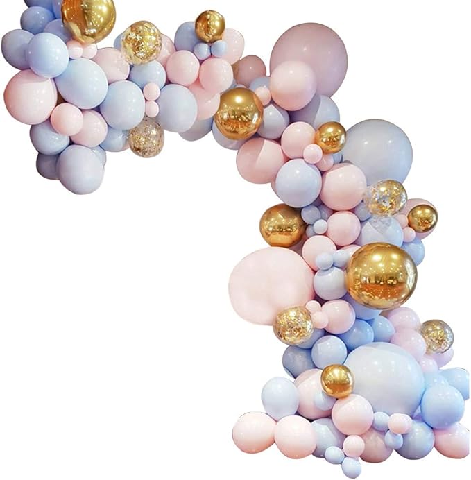 132pcs Balloon Arch & Garland Kit 5"-36" Pink Blue Balloon Gold Confetti Balloons 16ft for Wedding Baby Shower Birthday Party Shop Decoration