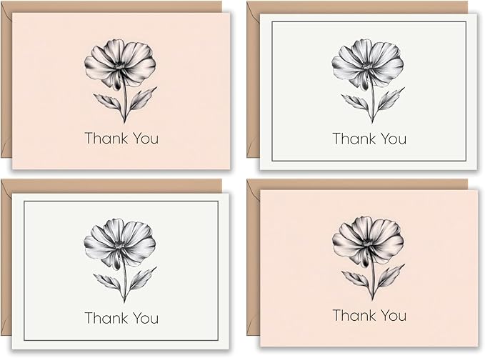easykart labels Thank You Cards with kraft Envelopes - Blank Stylish papers for Handwritten Messages -Set of 24 and Envelopes - Assorted cute Cards with kraft envelopes