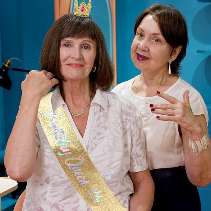 Birthday Queen Sash for Women Tiara & Crowns Headbands for Girls Happy Birthday Party Accessories Favor Supllies Leona Gold Pink, 2 Pack