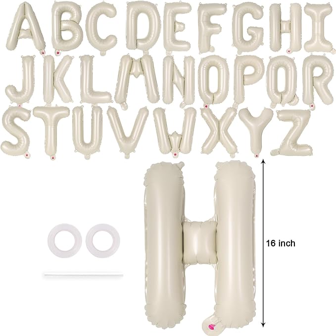 26 Pcs Cream Letter Balloons,16 Inch Foil Alphabet Letter Balloons,Letter A-Z Balloon Banner Custom Phrase Balloon for Birthday Party Wedding Anniversary Decoration (Cream 26pcs)