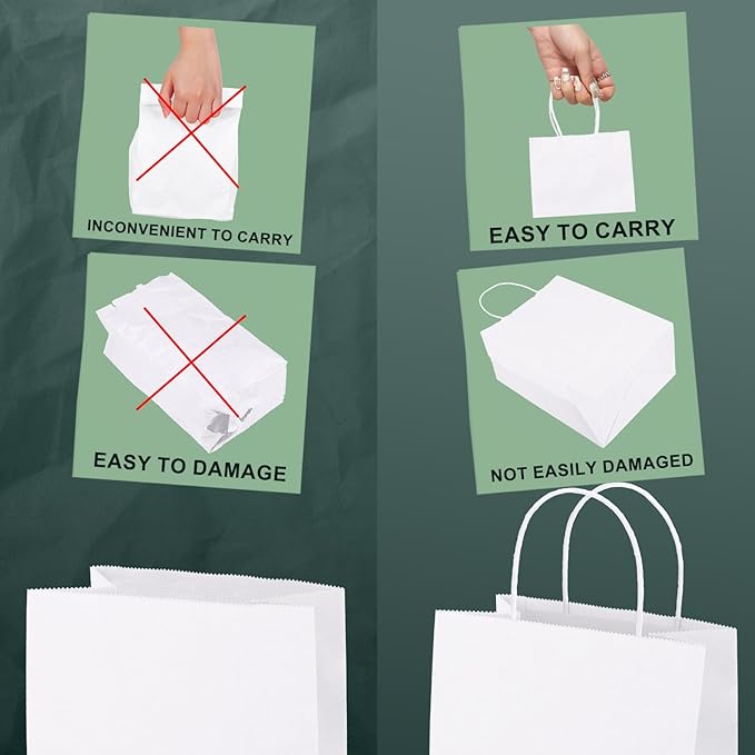 METRONIC 20Pcs 5.25x3.75x8 Inch White Paper Gift Bags, Gift Wrap Bags with Handles, Kraft Paper Bag for Small Business, Heavy Duty Bulk Bag for Birthday Party Favors, Shopping, Retail