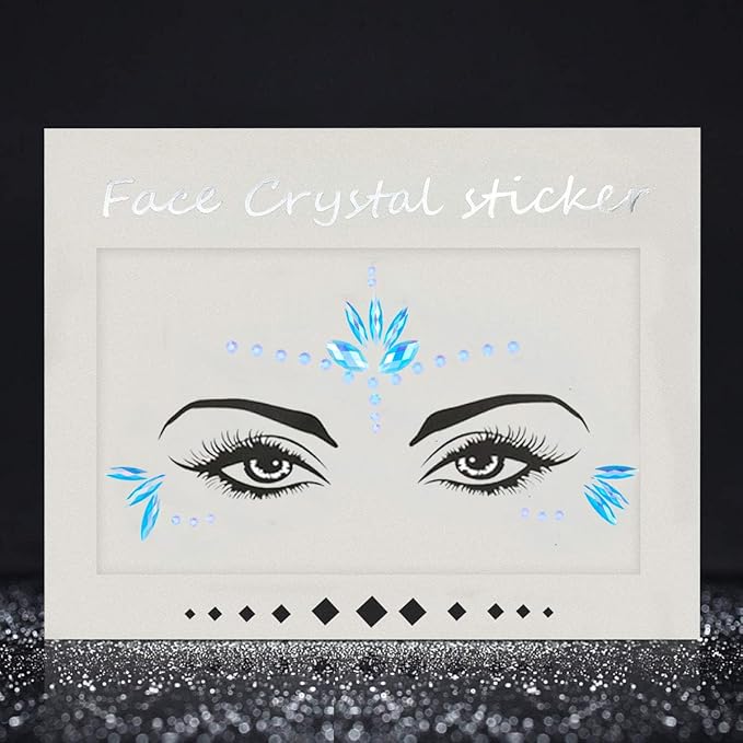 Mermaid Face Gems Stick Jewels Halloween Body Eye Face Jewels Gems Rave Festival Tattoo Glitter Self Adhesive Crystals Rhinestones Diamonds Tattoos Sticker Party Carnival Festival Decorations (Blue)