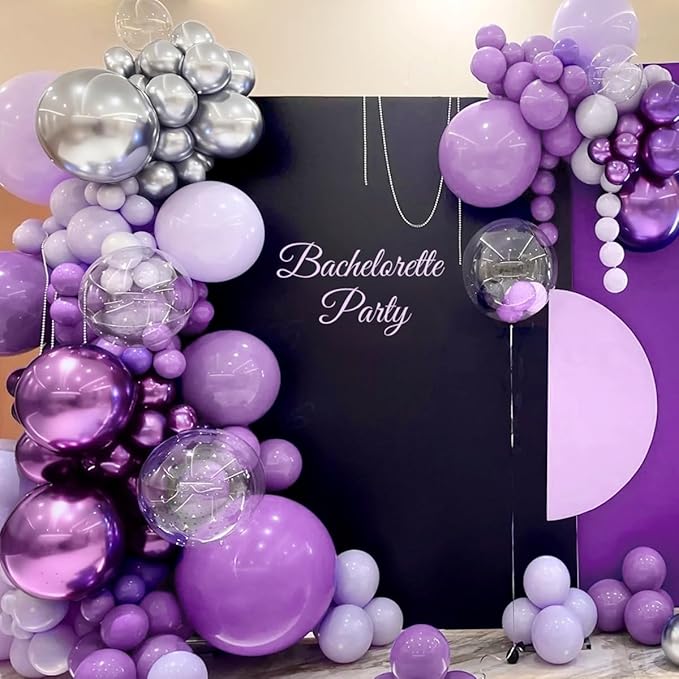 Purple and Silver Balloon Garland Arch Kit, 166Pcs Purple Metallic Pastel Lavender Maca Lilac Violet Gold Chrome Balloons for Birthday Wedding Baby Shower Party Decoration