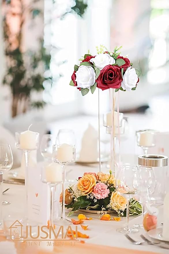 4 Pcs Burgundy White Flowers Artificial Flowers Ball Wedding Table Centerpiece Table Decorations Flower Arrangement for centerpieces Wedding Flowers