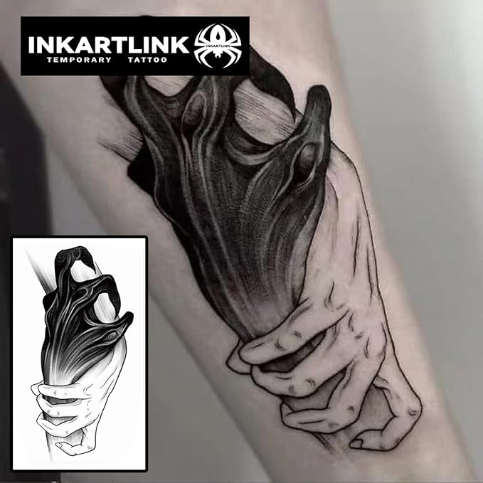 INKARTLINK Temporary Tattoos, Semi Permanent Tattoos, Adult Art Designs, Waterproof Temporary Tattoos, Party Favors, Tattoo Stickers Realistic, No Adhesive, Lasts 1-2 Weeks (Devil's Hand)