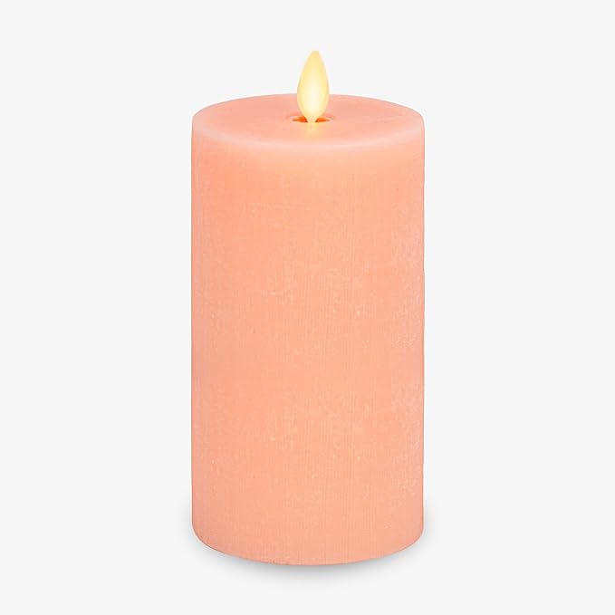 Luminara Flameless LED Battery Operated Flickering Pillar Candles, Mellow Peach Pack of 1 3" x 6.5", Realistic Moving Flame Real Wax Indoor/Outdoor